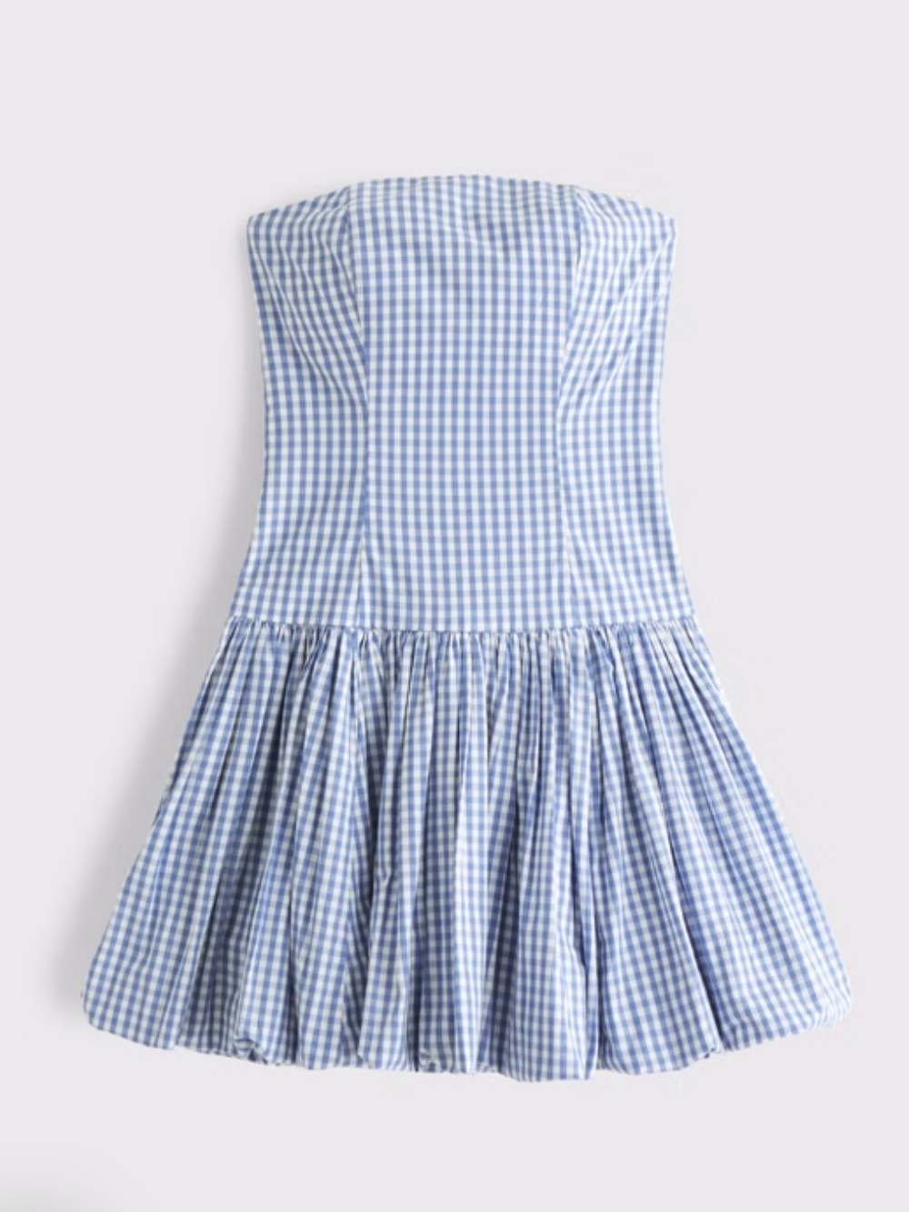 Abercrombie & Fitch Light Blue Gingham Strapless Bubble Hem Mini Dress